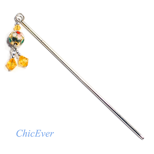 Haarnadel 8674 - Cloisonné Emaille gold - zum Schließen ins Bild klicken